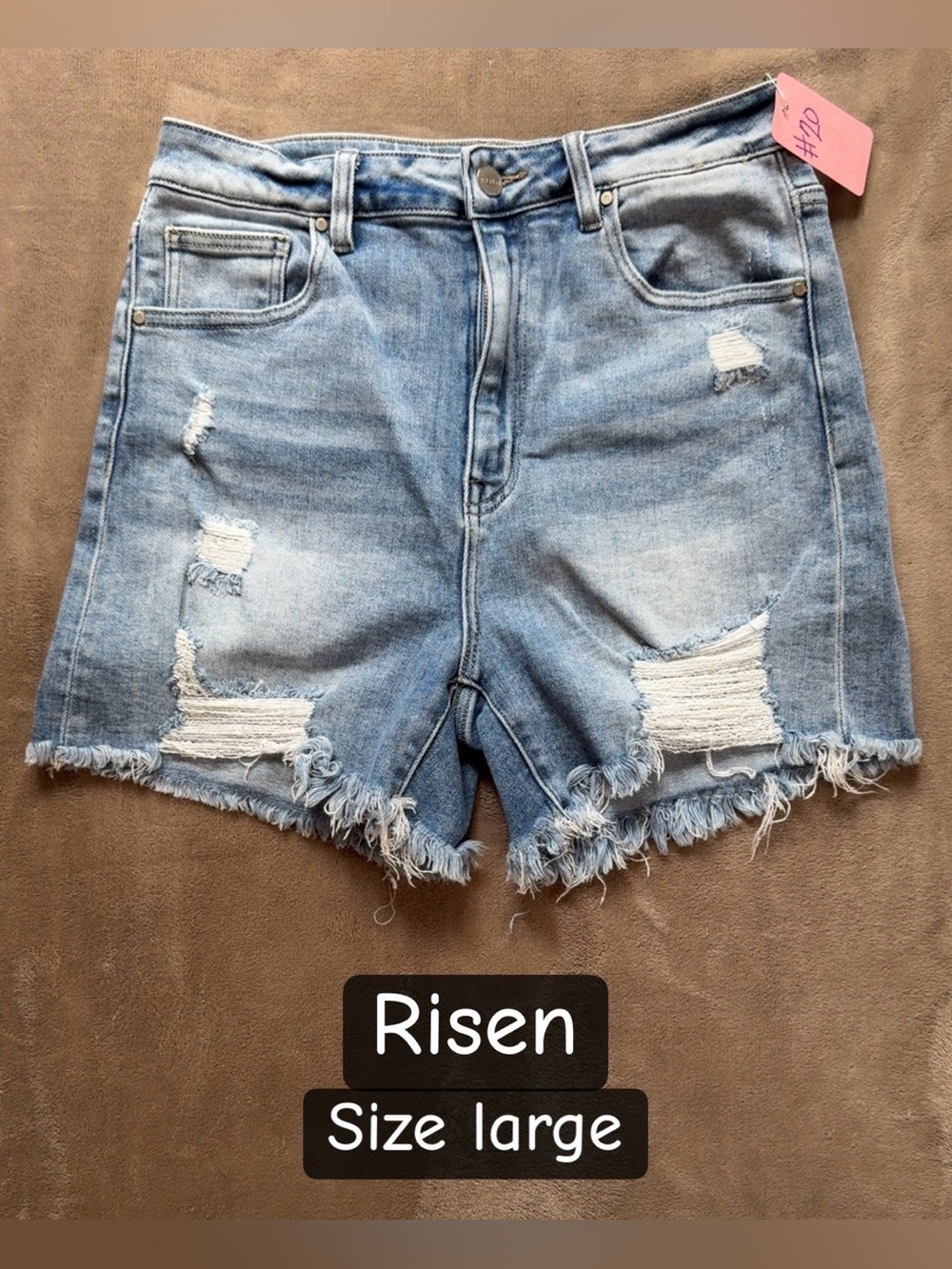 Risen Light Blue Distressed Denim Shorts - Large
